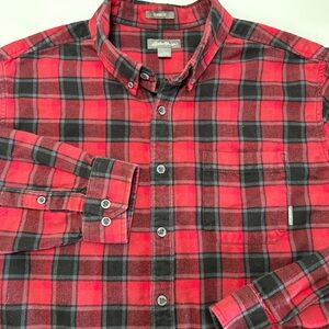 Eddie Bauer Flannel Cotton Red Plaid Shirt TXL Checked